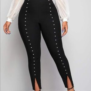 pearl beaded split hem pants